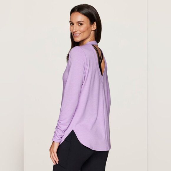 RBX No Sweat Long Sleeve Ruched Cut Out Activewear Tunic Top Sweatshirt - Picture 4 of 14